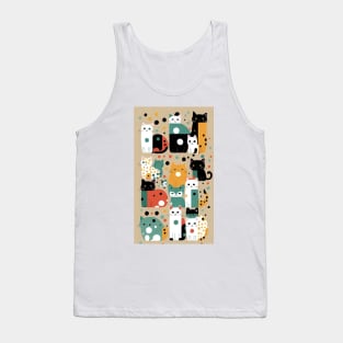 Whiskered Dots: Quirky Polka Dot Cat Design Tank Top